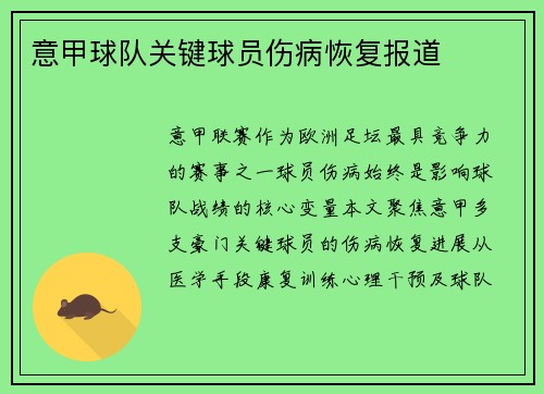 意甲球队关键球员伤病恢复报道