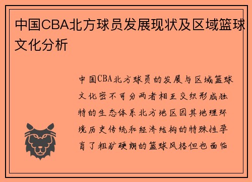 中国CBA北方球员发展现状及区域篮球文化分析